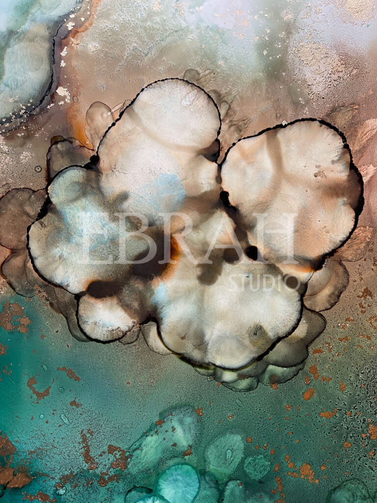 macro shot of alcohol ink blue bronze