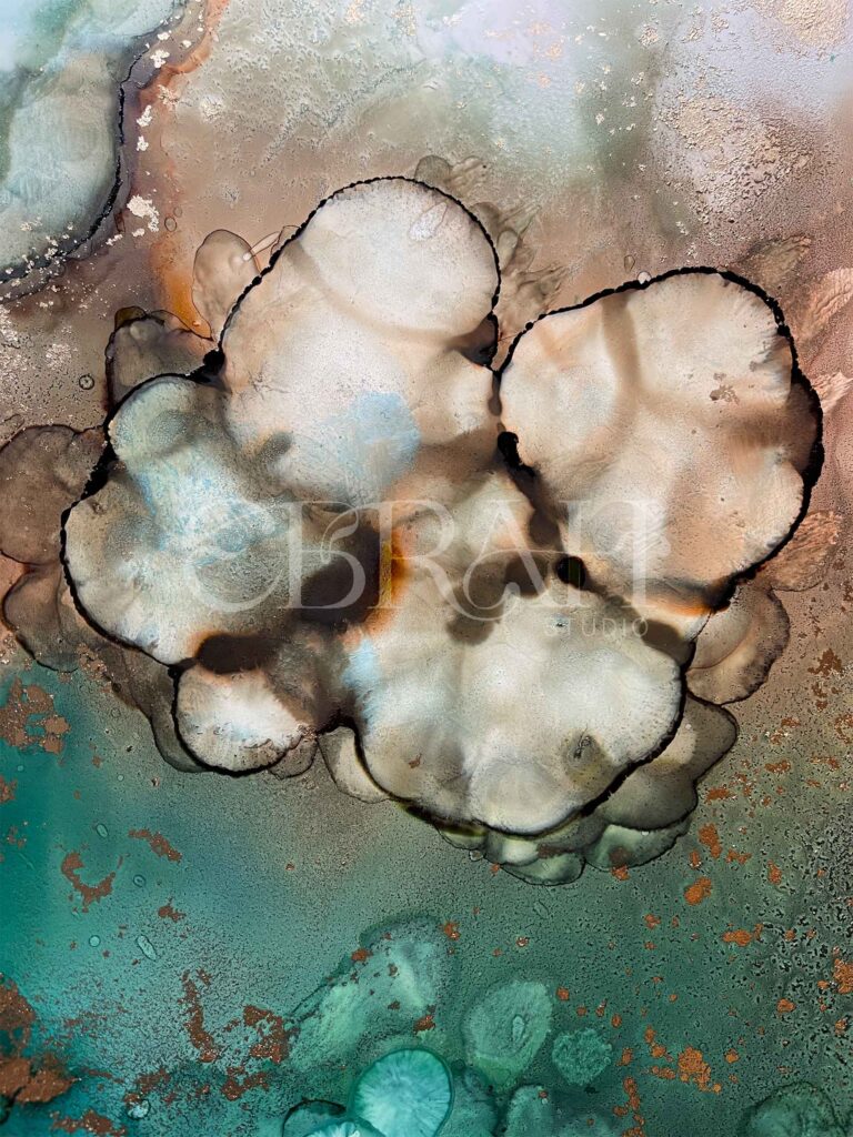 macro shot of alcohol ink blue bronze