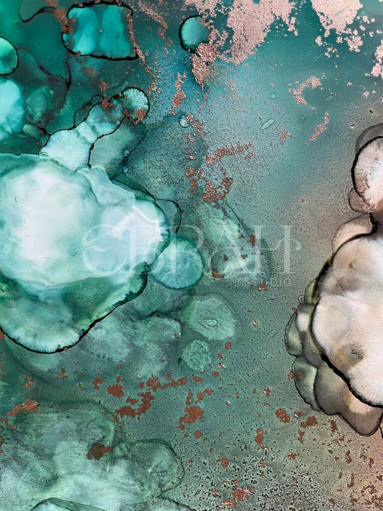 macro shot of alcohol ink blue bronze