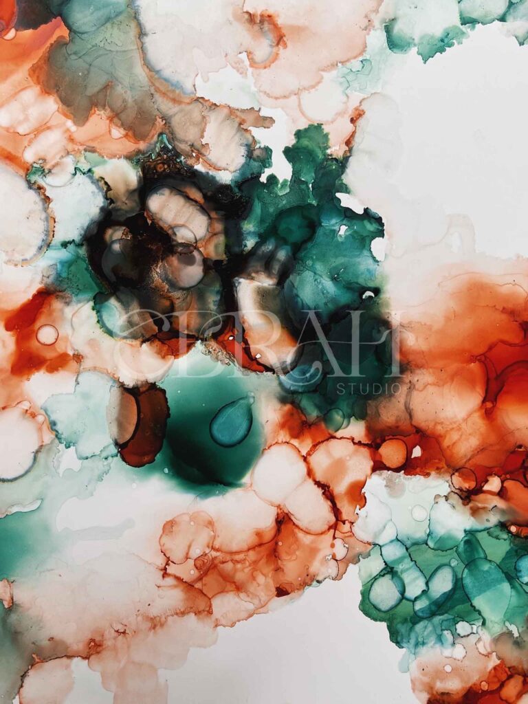 alcohol ink painting orange green