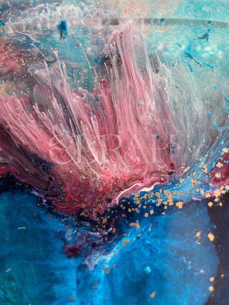 macro shot with alcohol ink pink and blue